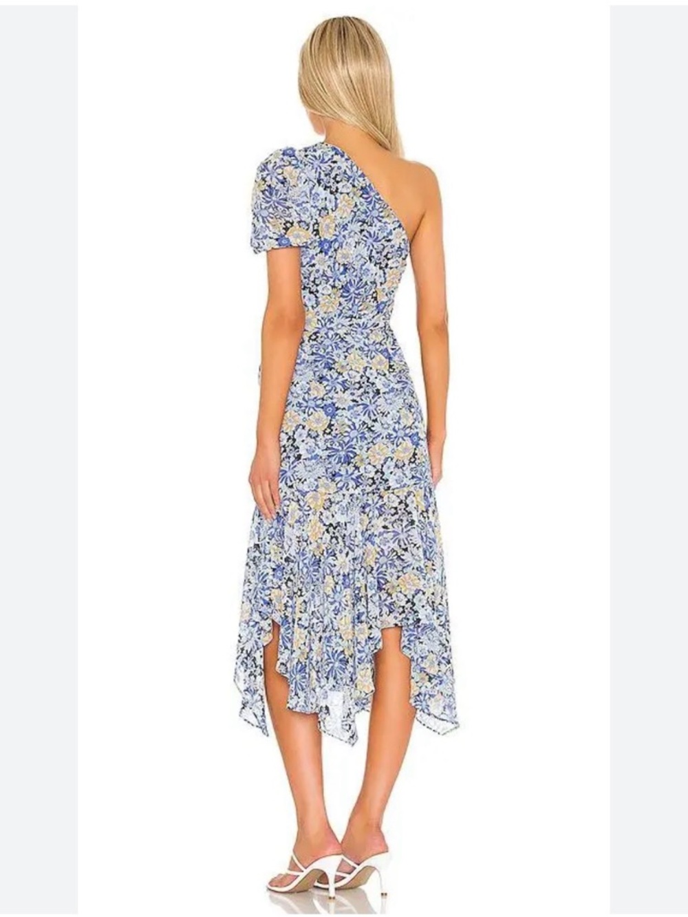 ASTR The Label Blue Floral Santorini One Puff Sleeve Shoulder Midi Dress Size XS - Picture 3 of 14